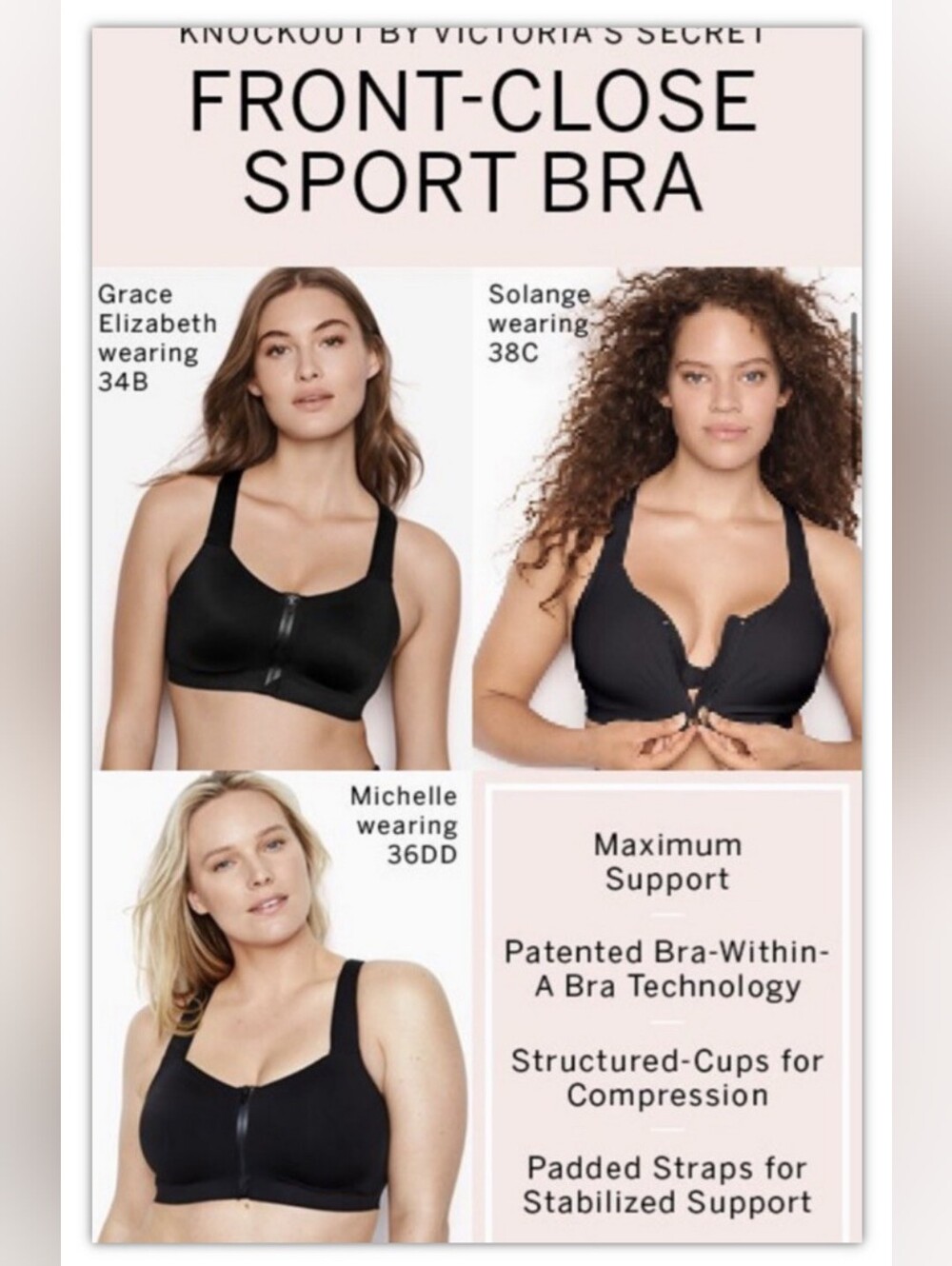 VSX Black Front-Zip Racerback Sports Bra